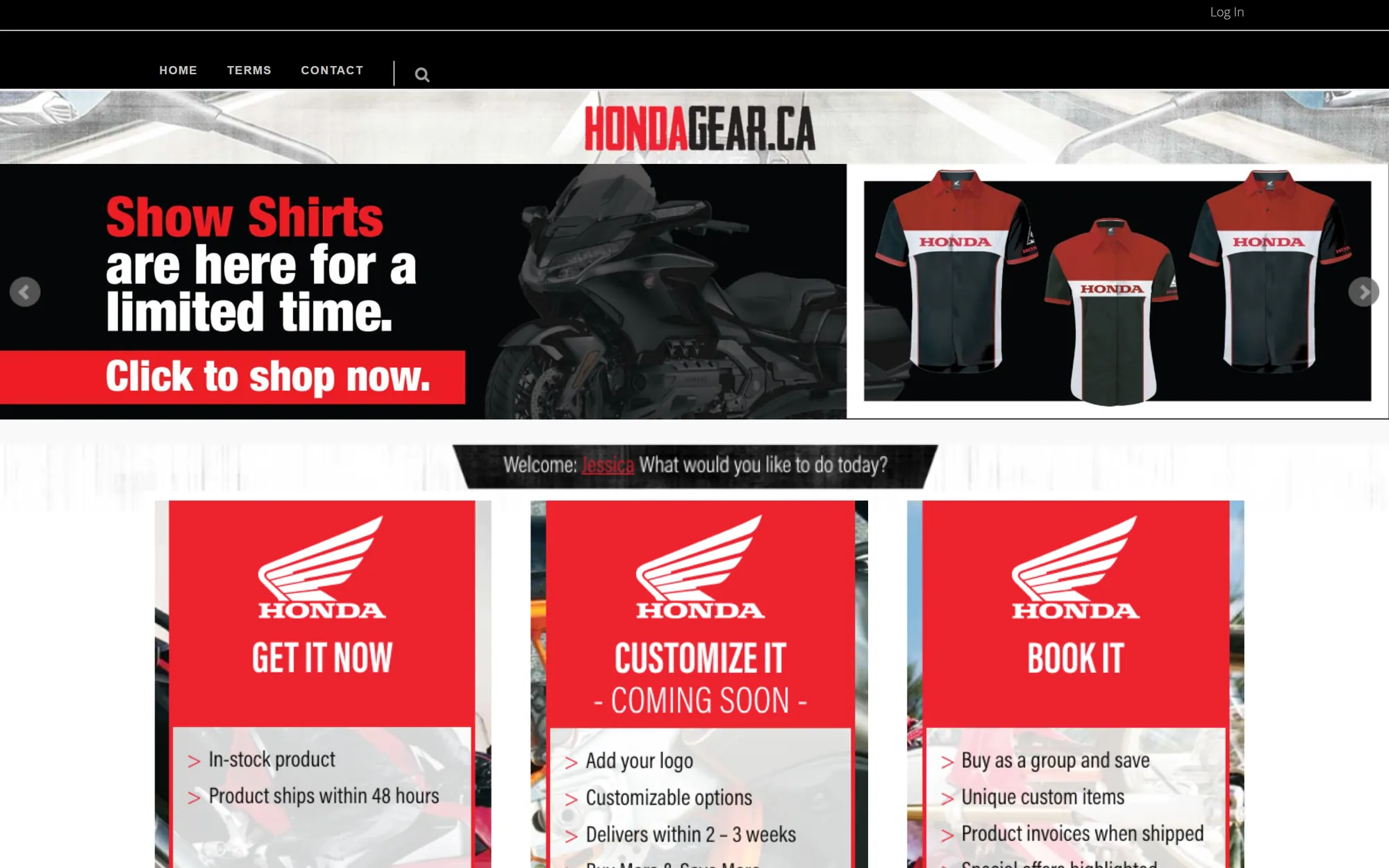 The Honda store with a limited-time show shirts promotion and three ways to buy