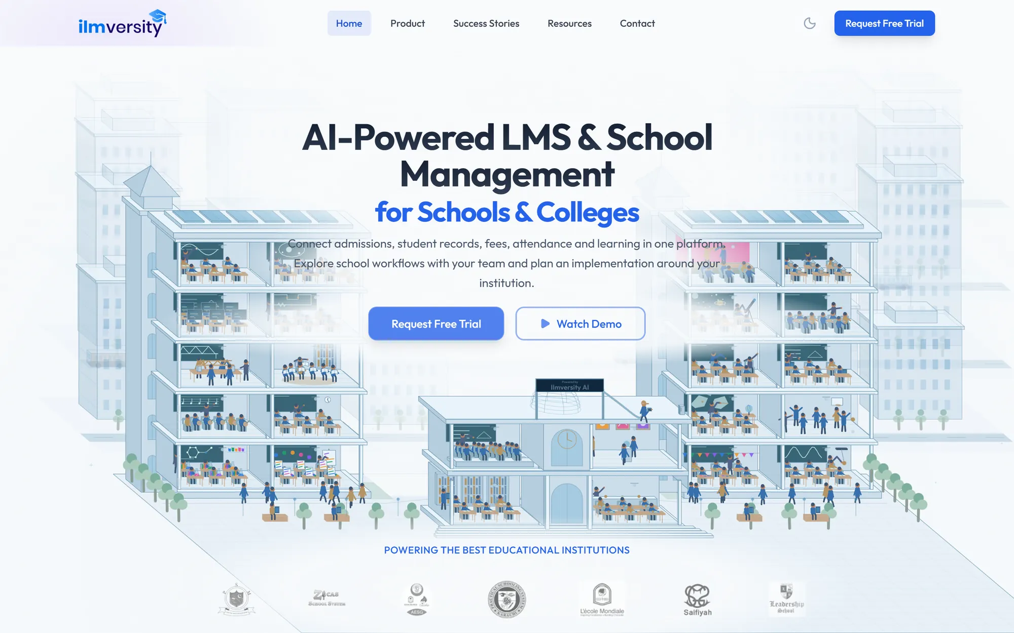 Ilmversity home page: AI-powered LMS and school management for schools and colleges