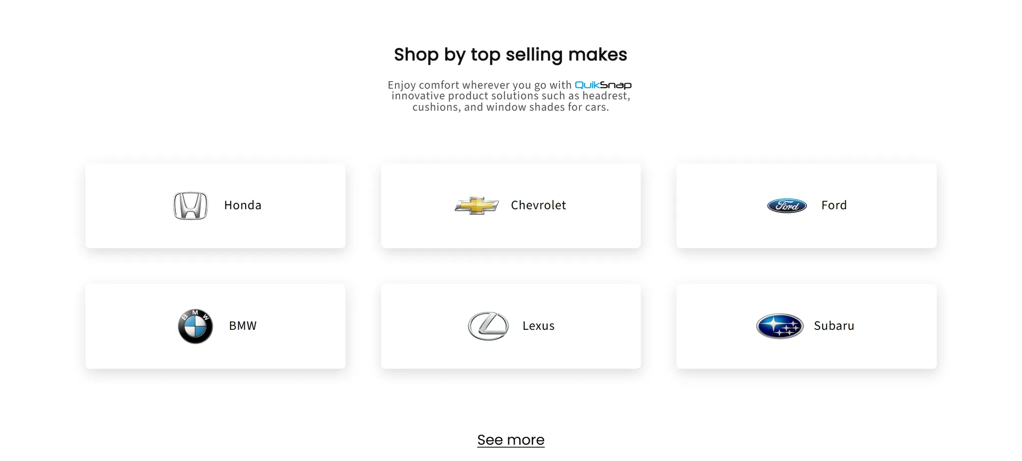 Shop by top selling makes: Honda, Chevrolet, Ford, BMW, Lexus, Subaru