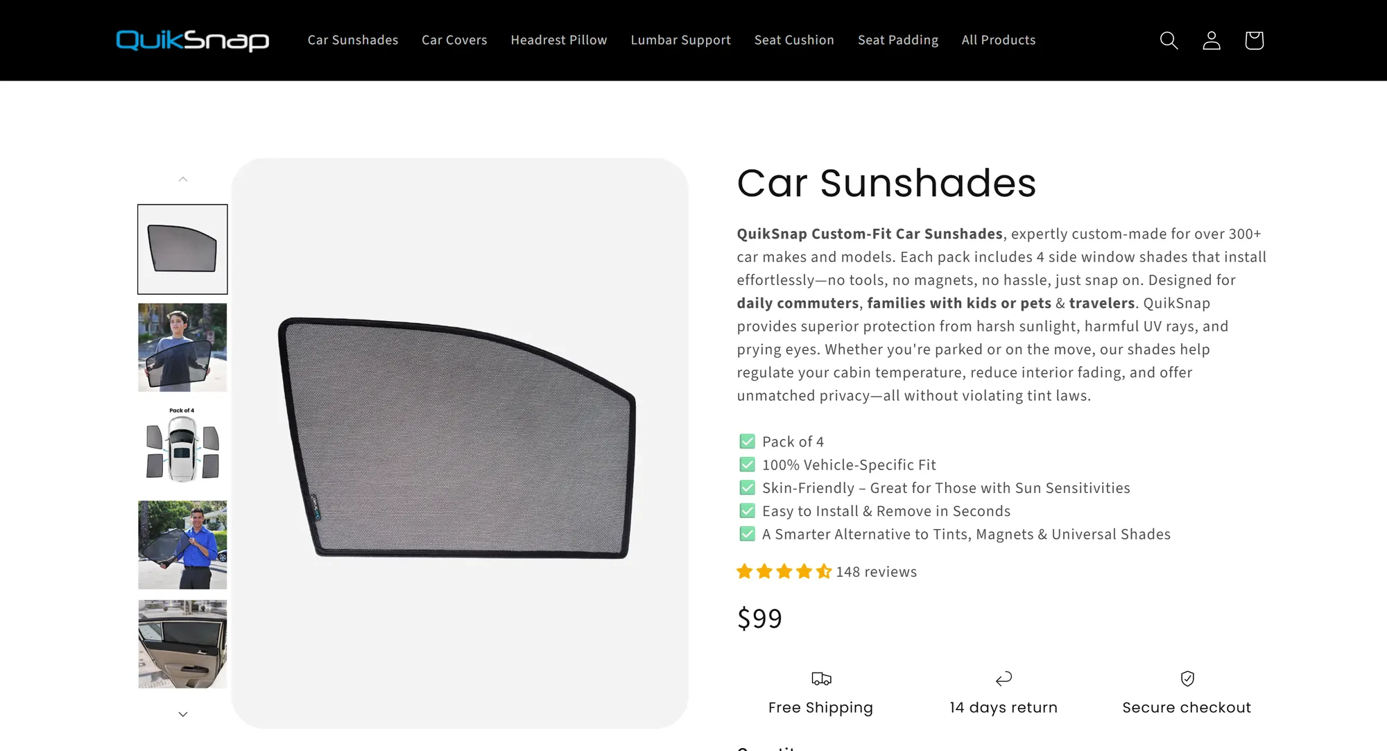 The car sunshades product page